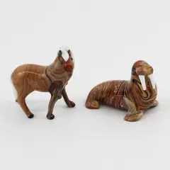 Sweden Art Glass Miniature Horse and Walrus Figurines 2 Piece Set 3"