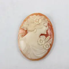 Vintage Loose Cameo White Lady Figure on Peach Shell, 1.2"