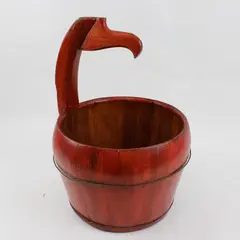 Reproduction of Antique Chinese Wood Small Water Bucket, Goose Neck Handle 