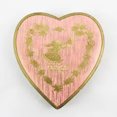 VTG Pink Heart Shaped Brach's Chocolates Box  Gold Angel Blowing A Horn Roses