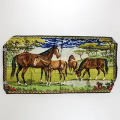1965 RTC Horses And Colts In A Fenced Field Tapestry Italy 38" x 19.5"