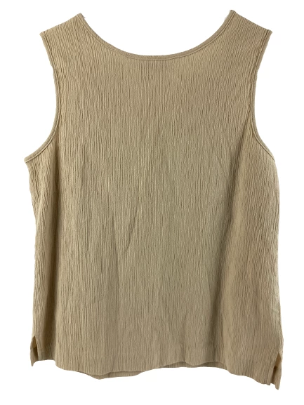 Draper's & Damon's Beige Crinkle Sleeveless Top Women's Small Round Neck