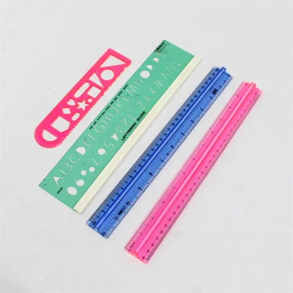 Lot of 4 Pickett 12in Plastic Drafting Tools Ruler Stencil Set