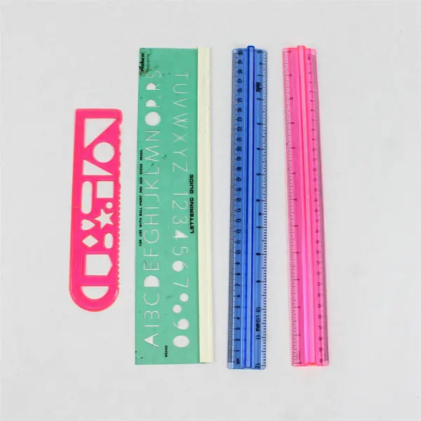 Lot of 4 Pickett 12in Plastic Drafting Tools Ruler Stencil Set