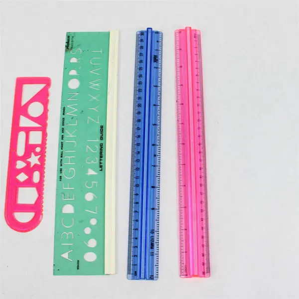 Lot of 4 Pickett 12in Plastic Drafting Tools Ruler Stencil Set