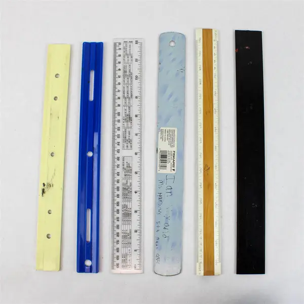 Lot of Six Flawed Plastic Twelve-Inch Rulers Various Brands