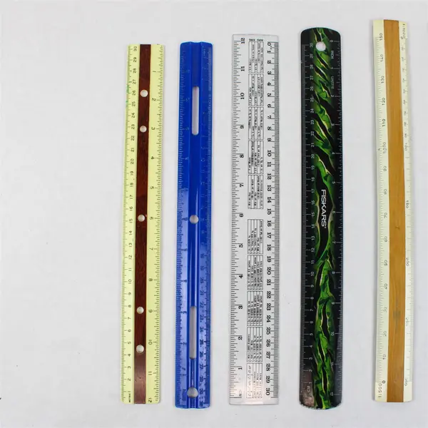 Lot of Six Flawed Plastic Twelve-Inch Rulers Various Brands