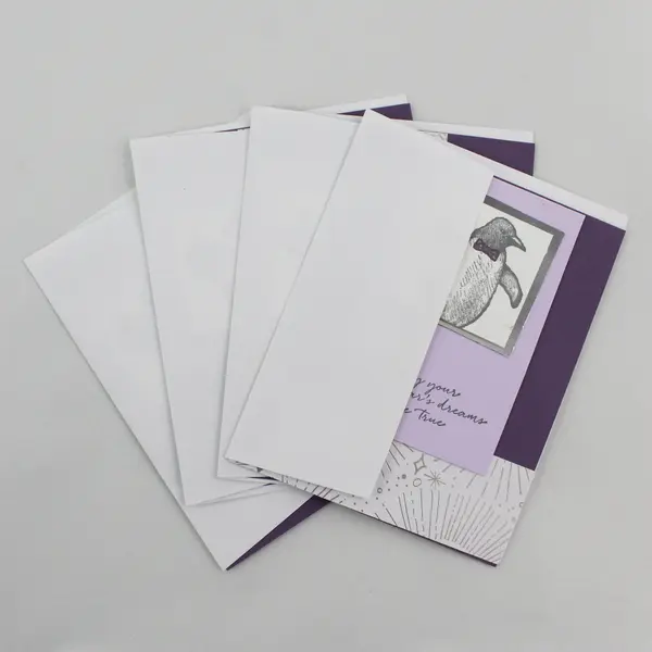 Lot of 4 Handmade Penguin-Themed New Year Notecards UNUSED