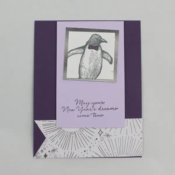 Lot of 4 Handmade Penguin-Themed New Year Notecards UNUSED