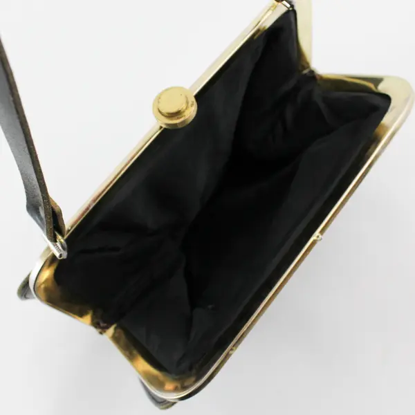 Vintage 1950's Black Leather Structured Frame - Gold Hardware & Clasp Handbag 