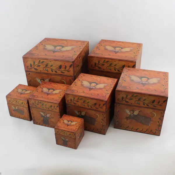 Bob’s Boxes Primitive - Folk Angels by R.A. Lang Card Co. Nesting Boxes Set of 7