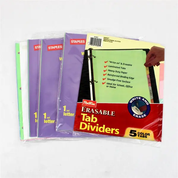 Lot of 4 Staples PostFax Writable Erasable Multicolor Large Tab Dividers