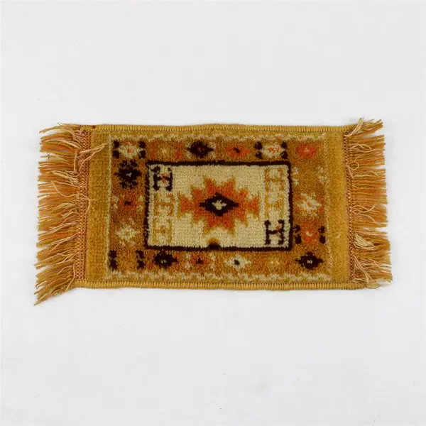 Vintage Miniature Rug Dollhouse Wall Hanging Yellow Brown Orange