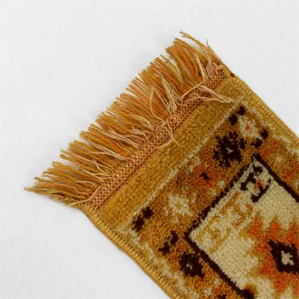 Vintage Miniature Rug Dollhouse Wall Hanging Yellow Brown Orange