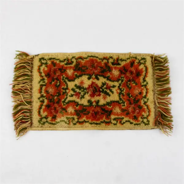Vintage Miniature Dollhouse Rug Wall Hanging Orange Pink Beige 6.5x10