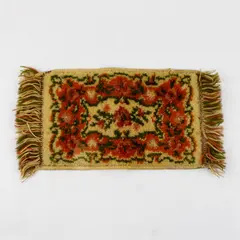 Vintage Miniature Dollhouse Rug Wall Hanging Orange Pink Beige 6.5x10