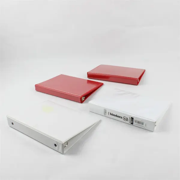 Just Basics Lot of 4 Small Red White 3-Ring Binders 3/4in 1in