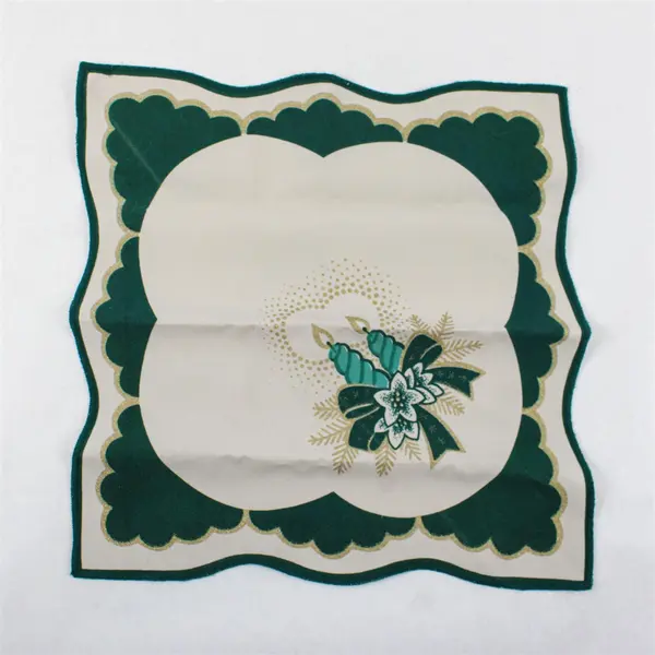 Vintage Printed Holiday Napkin Green Beige Polyester