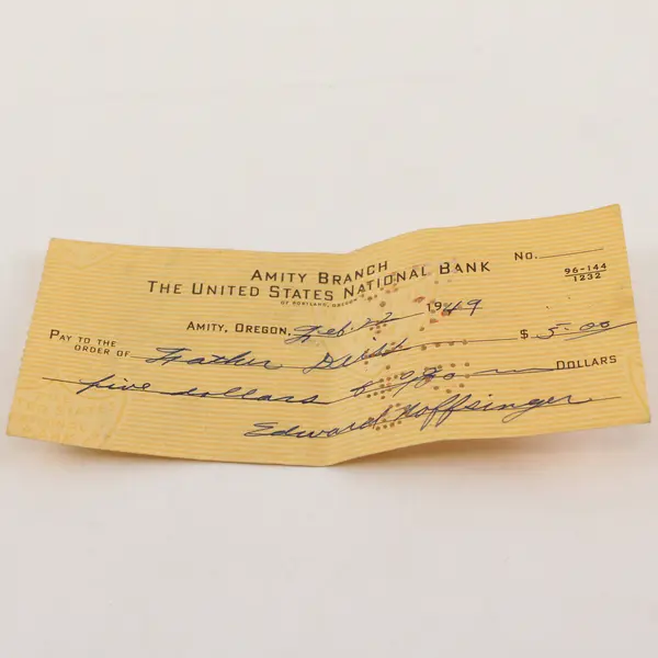 Vintage 1949 Amity Branch The United States National Bank Check Amity Oregon