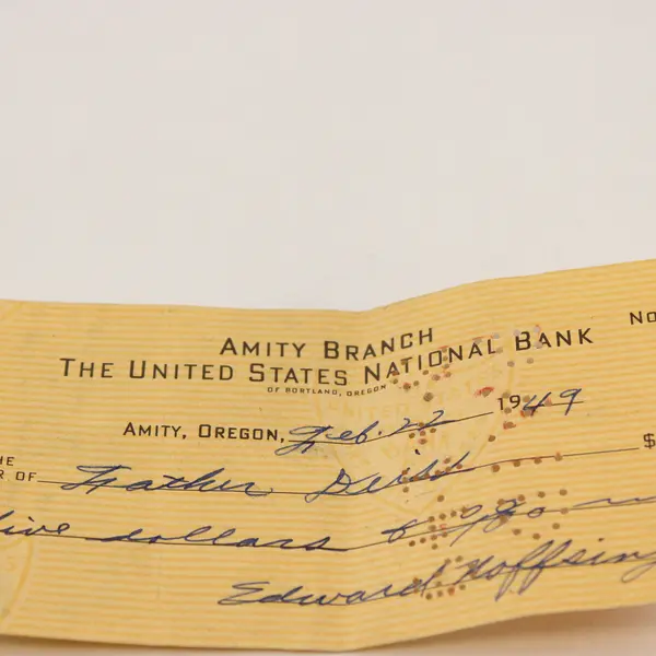 Vintage 1949 Amity Branch The United States National Bank Check Amity Oregon