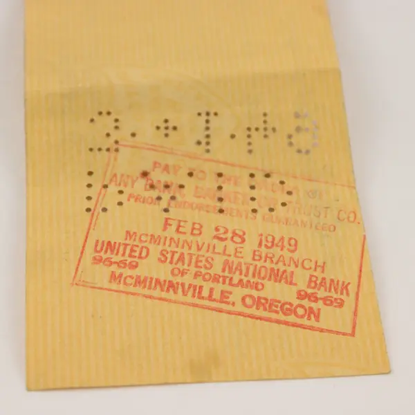 Vintage 1949 Amity Branch The United States National Bank Check Amity Oregon
