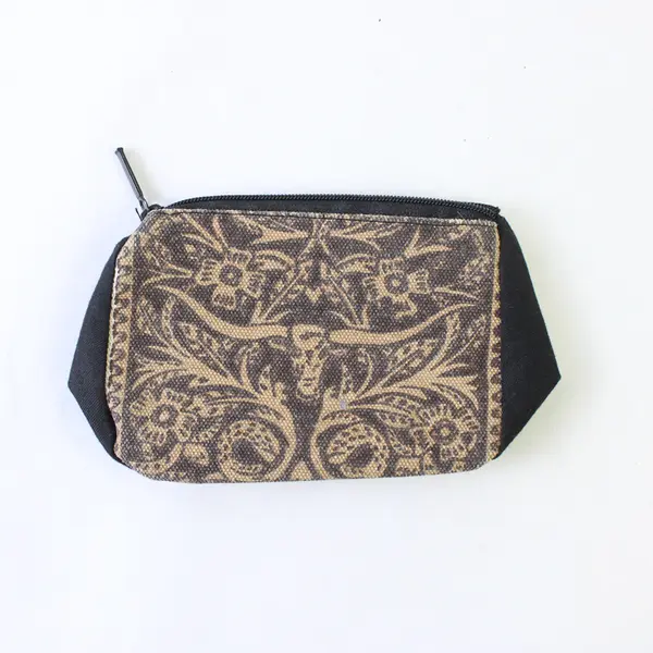 Western Cosmetic Bag Steer Skull Floral Brown Black Small Makeup Pouch