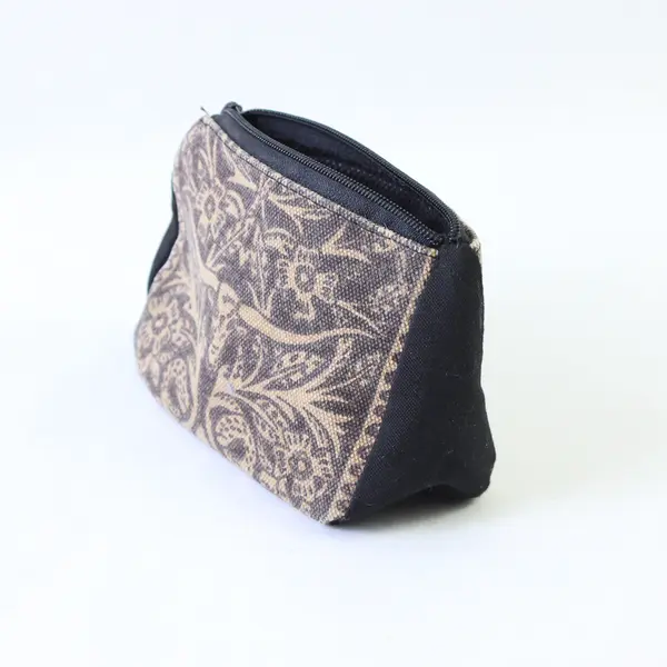 Western Cosmetic Bag Steer Skull Floral Brown Black Small Makeup Pouch