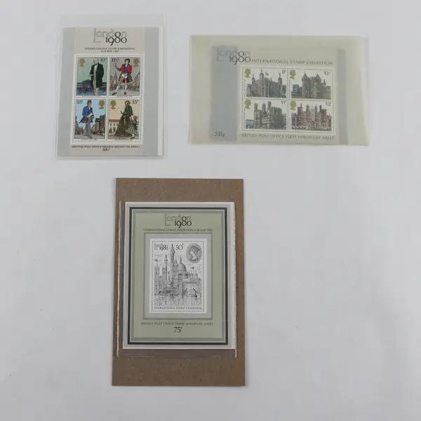 3x British Post Office Miniature Sheets London 1980 Intl Stamp Exhibition MNH