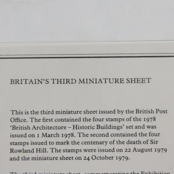 3x British Post Office Miniature Sheets London 1980 Intl Stamp Exhibition MNH