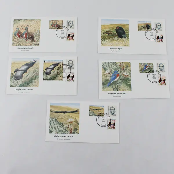 Set Of 5 National Audubon Society Conservation Stamp FDC Fleetwood Cachet 1995