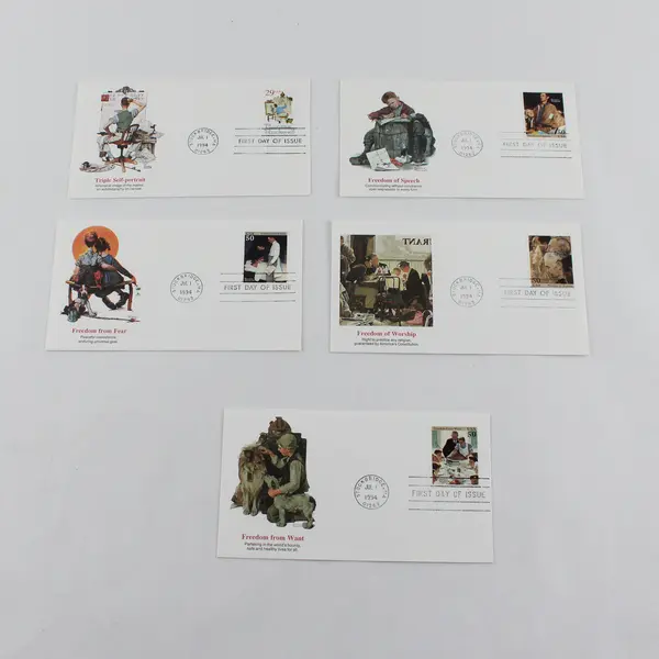 Set Of 5 Norman Rockwell Stamps 1994 FDC Fleetwood Cachet SC# 2839-40