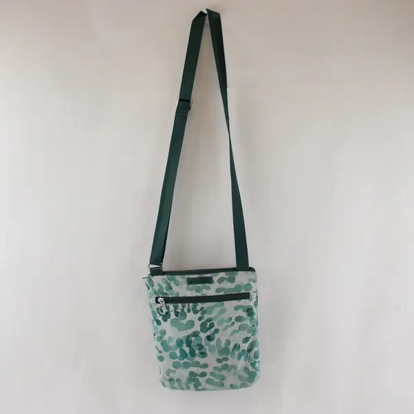 Haiku Stride Crossbody Bag In Green Eucalyptus Botanical Print - 9"Wx10"H