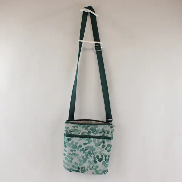 Haiku Stride Crossbody Bag In Green Eucalyptus Botanical Print - 9"Wx10"H