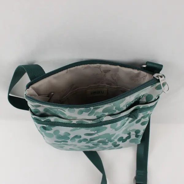 Haiku Stride Crossbody Bag In Green Eucalyptus Botanical Print - 9"Wx10"H