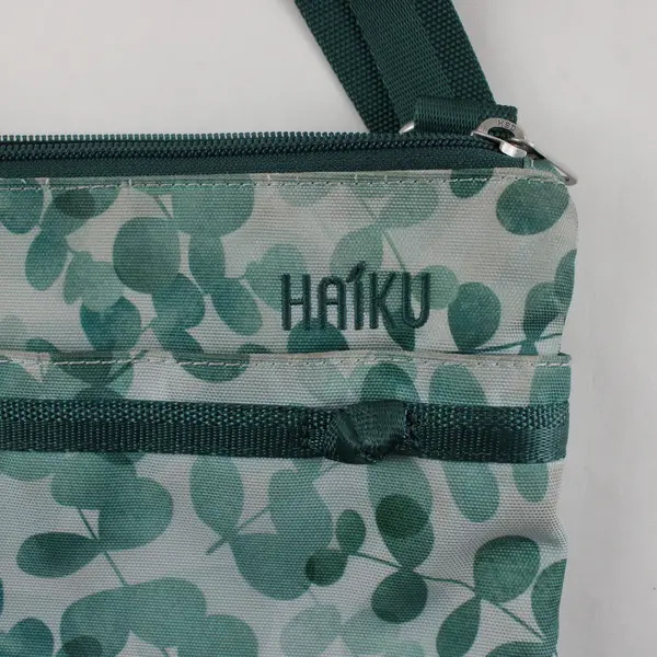 Haiku Stride Crossbody Bag In Green Eucalyptus Botanical Print - 9"Wx10"H