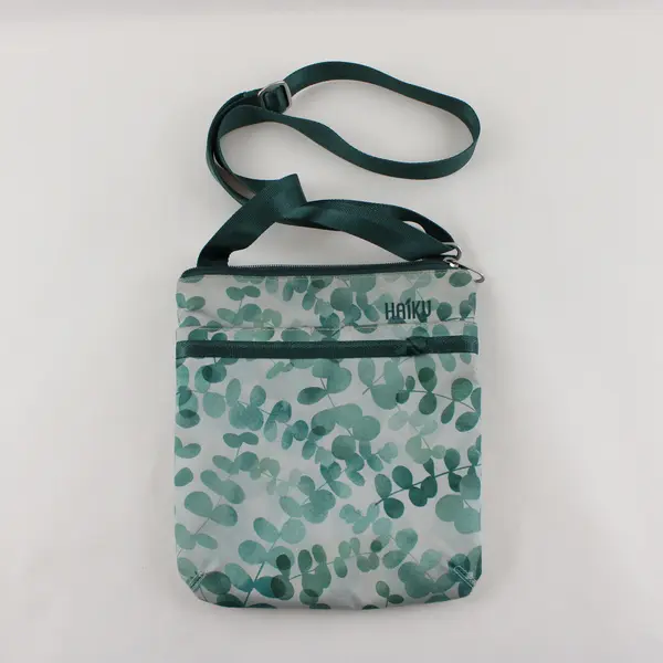 Haiku Stride Crossbody Bag In Green Eucalyptus Botanical Print - 9"Wx10"H