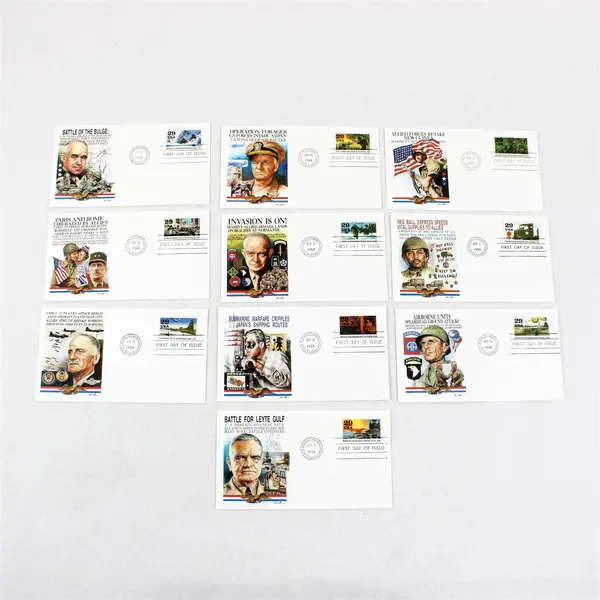 Set Of 10 WWII Road To Victory 1994 29c Stamps FDC SC#2838 Fleetwood Cachet