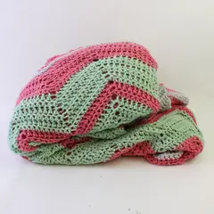 Handmade Crocheted Pink Green Gray Chevron Throw Blanket Afghan 84x118