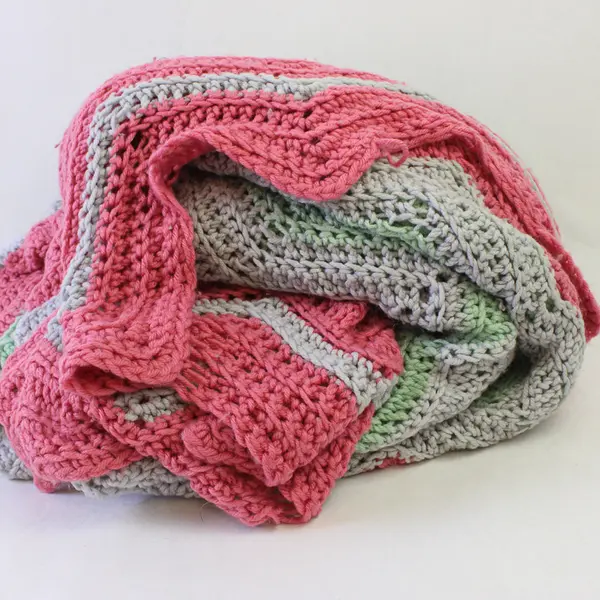 Handmade Crocheted Pink Green Gray Chevron Throw Blanket Afghan 84x118