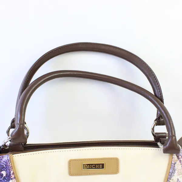 Miche Purple and Off-White Faux Leather Shoulder Bag Purse