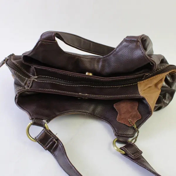 Brown Patchwork Genuine Leather Shoulder Bag Purse