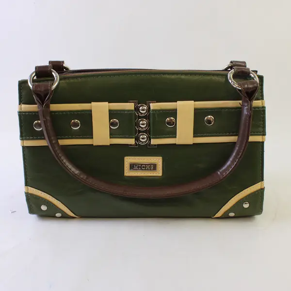 Miche Classic Darla Shell Matching Handle Base Bag Green Beige Trim