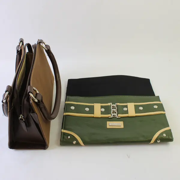 Miche Classic Darla Shell Matching Handle Base Bag Green Beige Trim