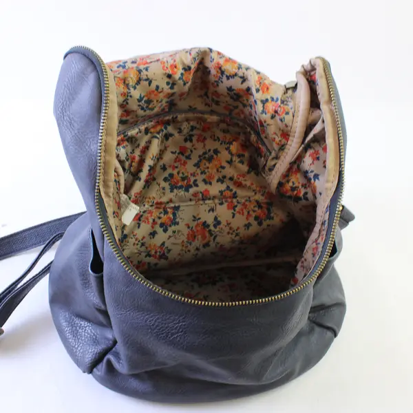 Women’s Vintage Dark Grey Backpack Purse, w/floral lining 