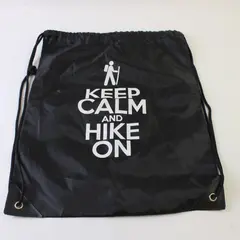 Black Nylon Keep Calm and Hike On Drawstring Backpack 13x17