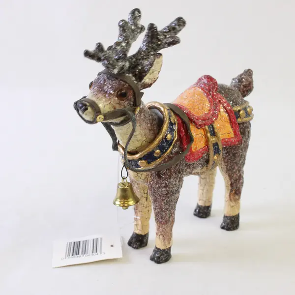 Multicolor Glittery Santa Reindeer Holiday Figurine 6.5in Home Decor