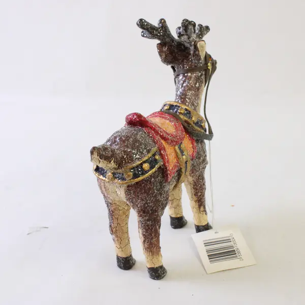 Multicolor Glittery Santa Reindeer Holiday Figurine 6.5in Home Decor