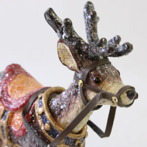Multicolor Glittery Santa Reindeer Holiday Figurine 6.5in Home Decor