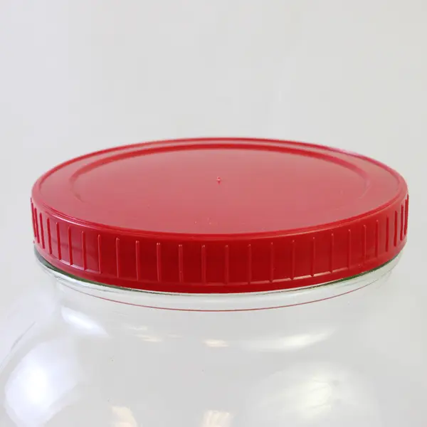 Vintage Anchor Hocking 3 Liter Glass Cookie Jar Red Lid Holly