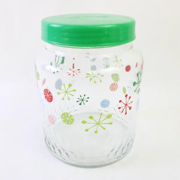 Vintage KIG Indonesia Glass Canister Holiday Decals